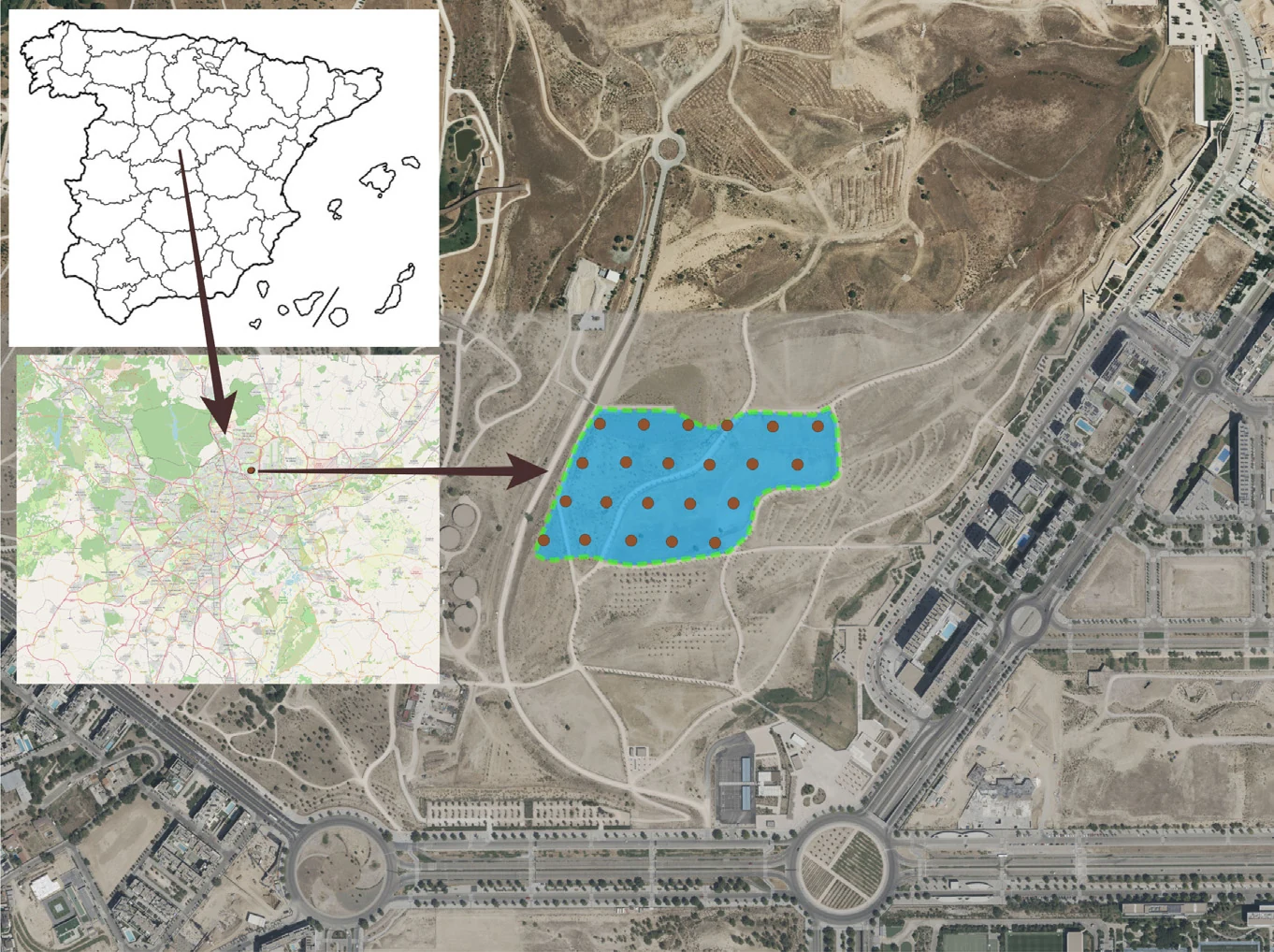 Location of the sensor deployment at Parque Agrourbano de Valdebebas, Madrid